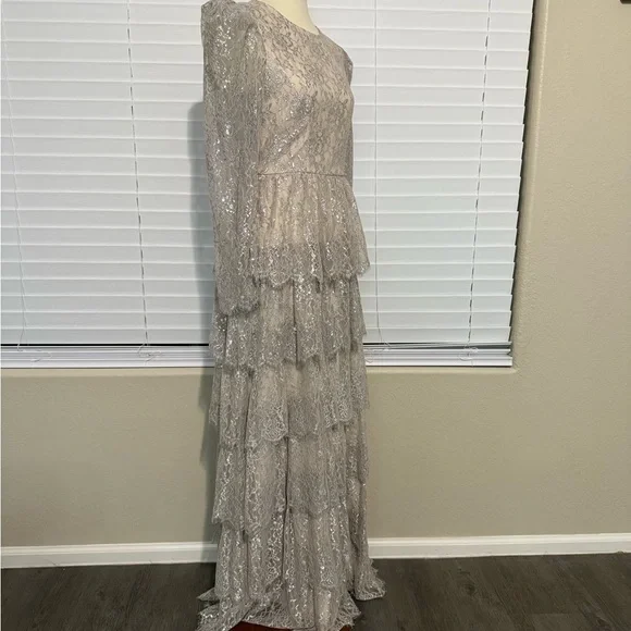 Antonio Melani x Born on Fifth “Clara” Metallic Lace Tiered Ruffle Maxi Dress - Picture 9 of 13